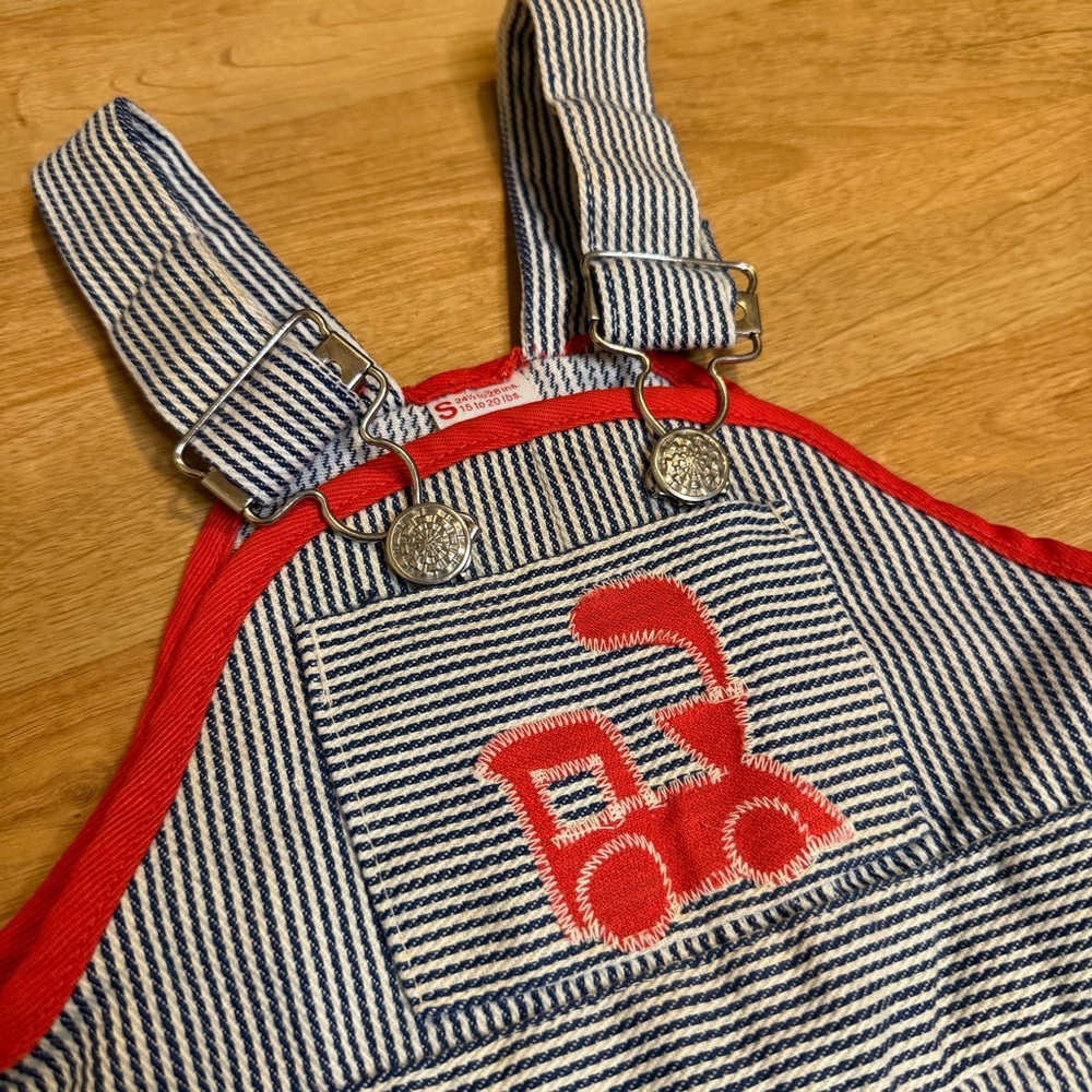 Sears Vintage Baby Infant Overalls Bundle, Train Pinstripe And Blue Size Small - Picture 3 of 11